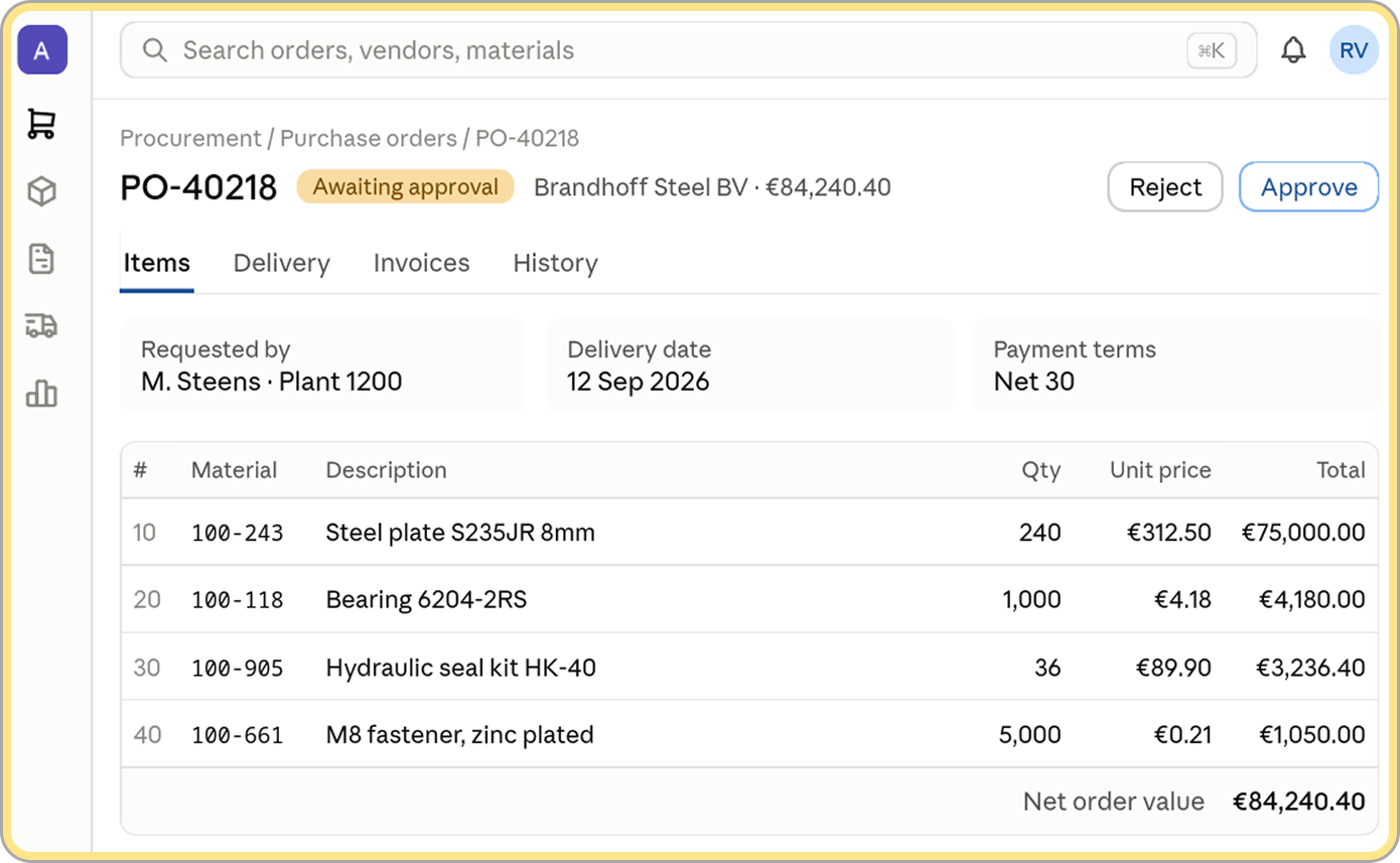 Screenshot of an example legacy ERP web application
