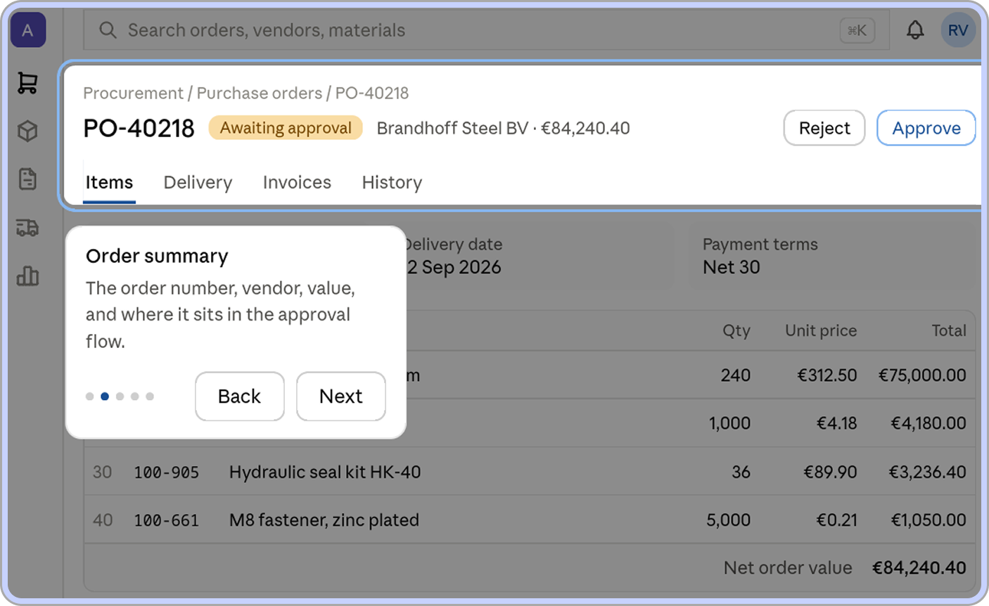 Screenshot of an example legacy ERP web application augmented with UI enhancements