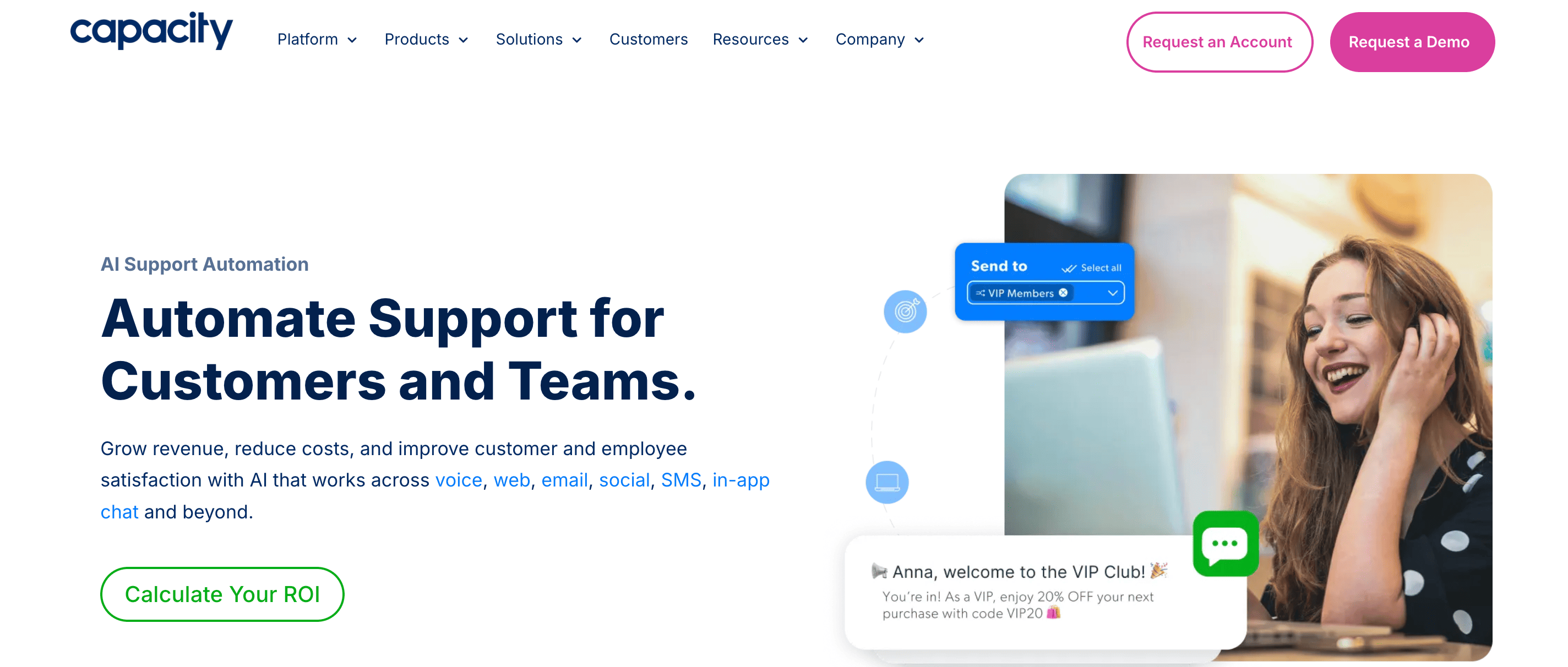 Capacity platform landing page