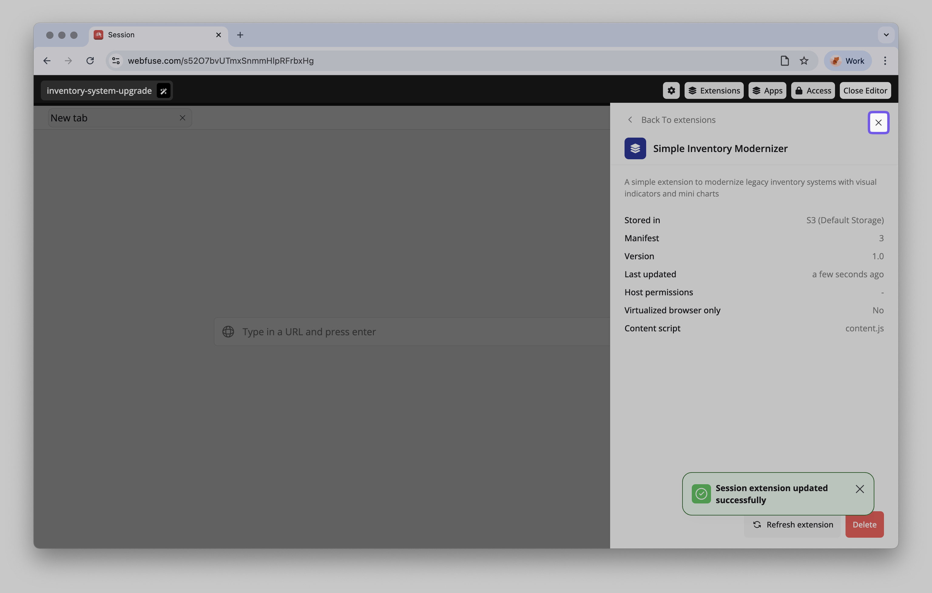 Selecting the extension folder for upload.