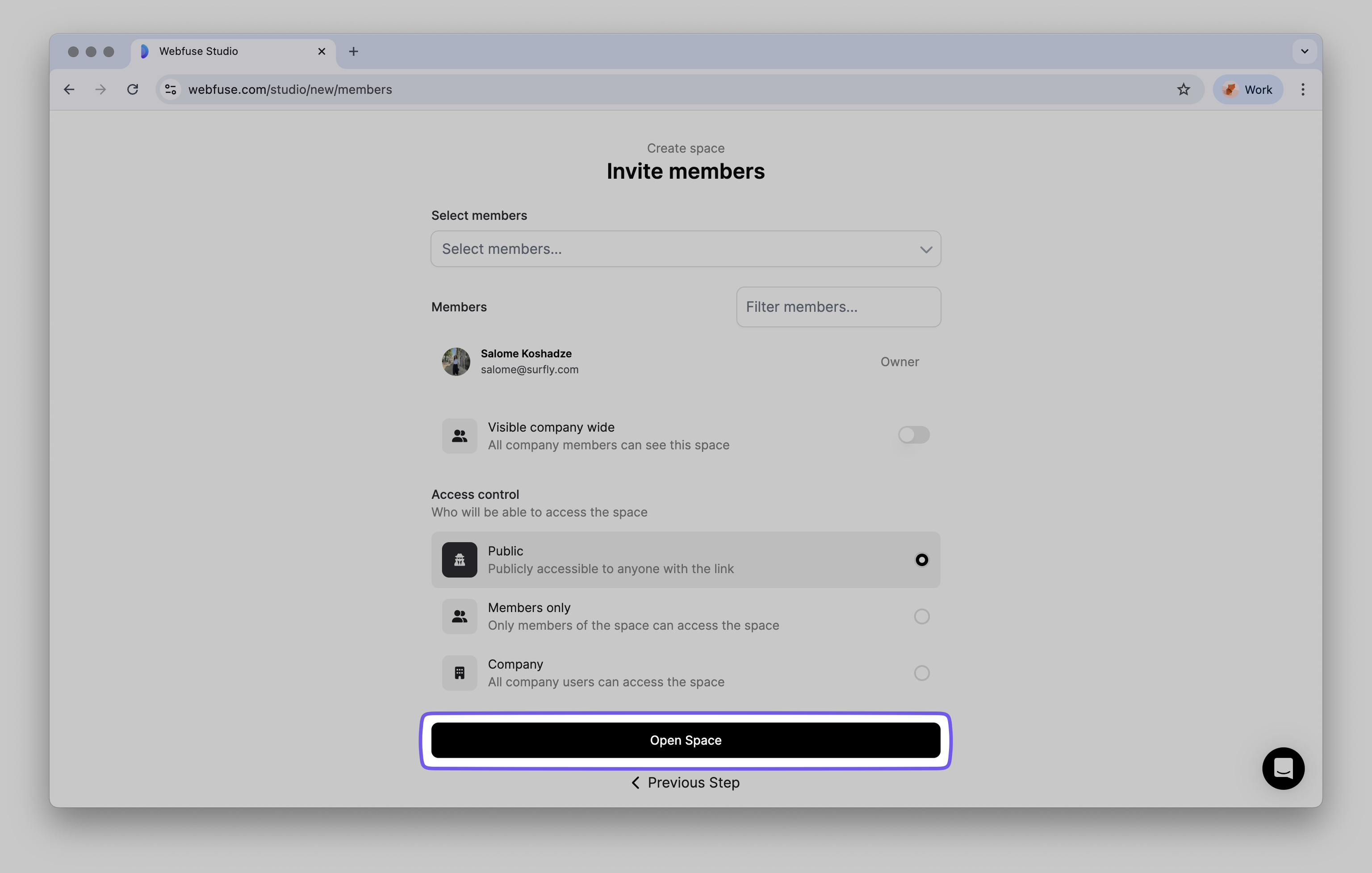 Setting up space permissions